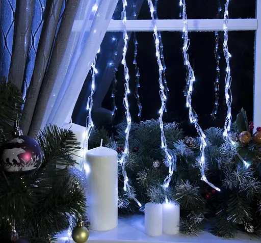 Гірлянда штора Водоспад 3х3 м 320 LED (прозорий шнур з перехідником) Біле світло - фото 7