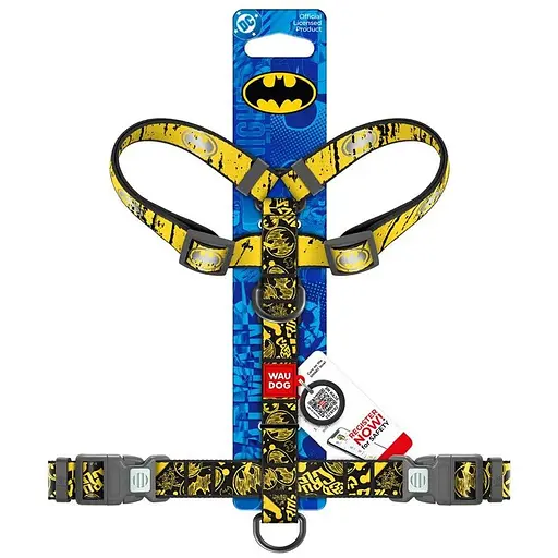 Шлея для собак Waudog Nylon анатомічна H-подібна з QR-паспортом, світловідбивна, малюнок "Бетмен Ескіз", пластиковий фастекс, L - фото 3
