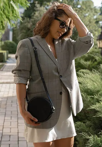 Шкіряна кругла жіноча сумка Бон-Бон Krast чорна - фото 5