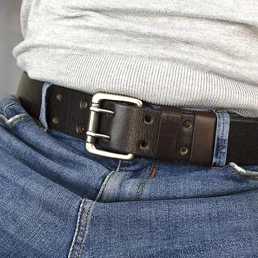 Ремень мужской кожаный JK-4561 широкий коричневый двухшпеньковый (120 см) - фото 9