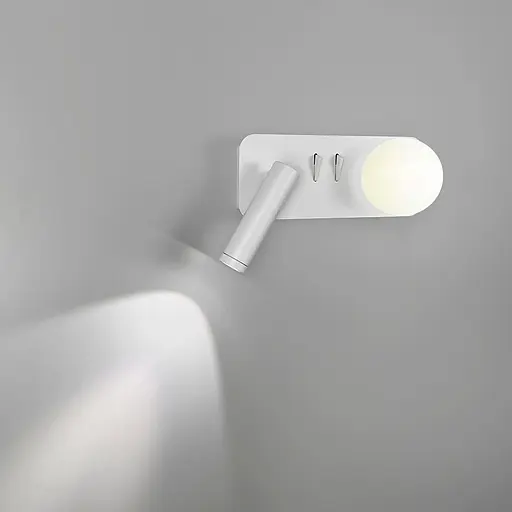 Ліве біле бра на 2 вимикачі з білим плафоном та спотом Line F Арт. WJ032/2 L WT (лівий) - фото 5