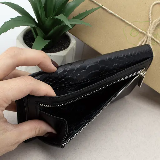 Гаманець жіночий шкіряний Leona чорний пітон - фото 6