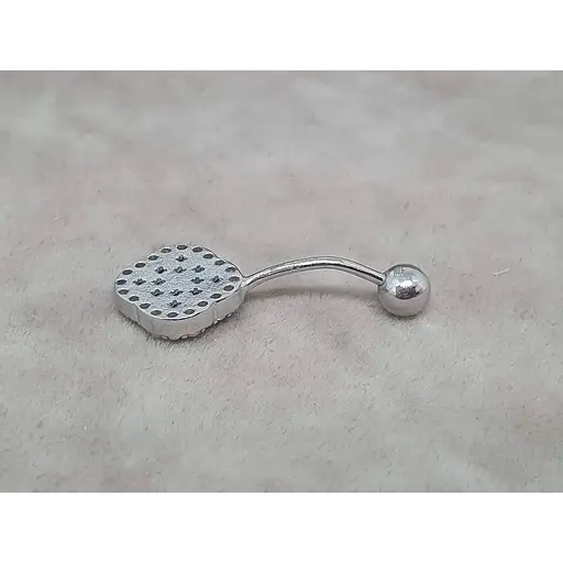 Серебряная серьга для пирсинга пупка Клевер с ониіксом. 6025 - фото 3