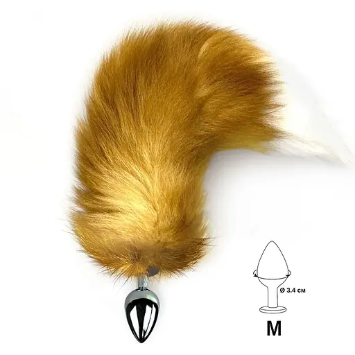 Металева анальна пробка Art of Sex з хвостом із натурального хутра Size M Red fox - фото 2