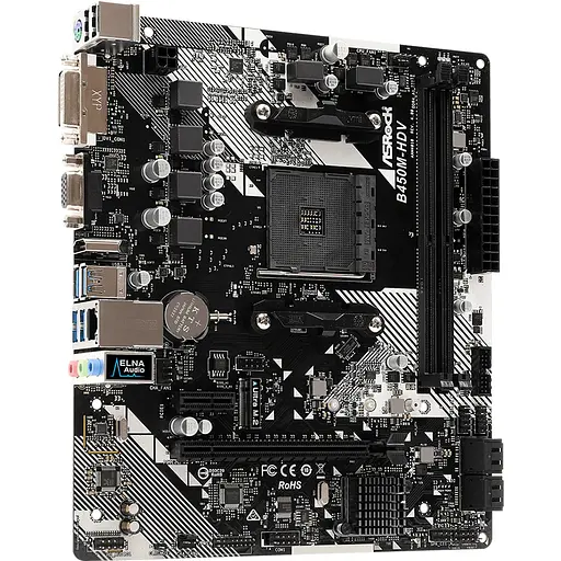 Материнская плата ASRock B450M-HDV R4.0 (AM4/B450, 2xDDR4, PCIex16, DVI-D/HDMI/VGA, 4xSATAIII, M.2, GLan, 8ch, mATX) - фото 4