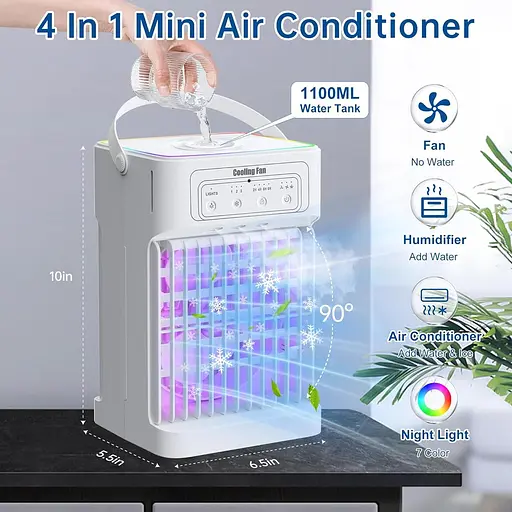 Портативный кондиционер с вентилятором объем 1100 мл 3 скорости 7 светодиодов - фото 6