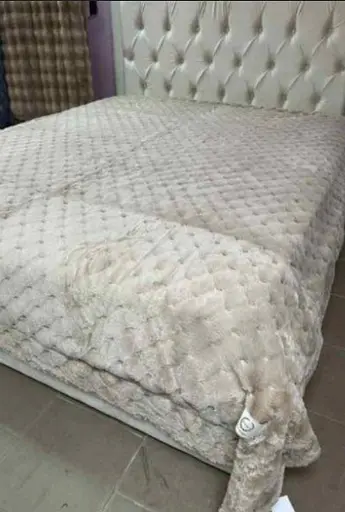 Покривало Шиншила припилений айворі, м'яке велюрове покривало 2.20 x 2.40 м для ліжка - фото 1