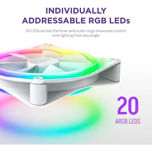 Вентилятор NZXT F140RGB Duo - 140mm Dual-sided RGB Fan - Single Pack (White) (RF-D14SF-W1) - фото 7