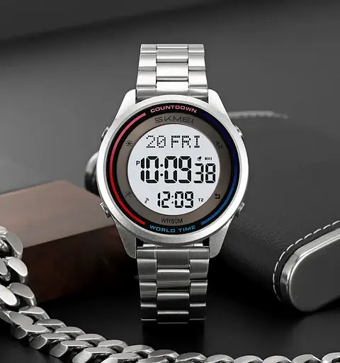 Годинник чоловічий наручний спортивний Skmei 2412 зі сталевим браслетом (Сріблястий) - фото 4
