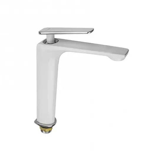 F1058-2(H58) Змішувач для умивальника високий литий гусак латунний корпус гайка Ø25 білий/хром Frap 1/10 Білий - фото 3