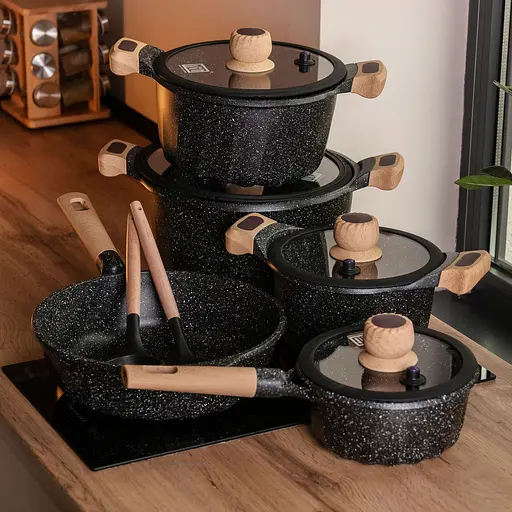 Набор посуды MGC с антипригарным покрытием 1,9/2/3/3,2/5,3 л черный 8 предметов MGC HP-4-404B - фото 2