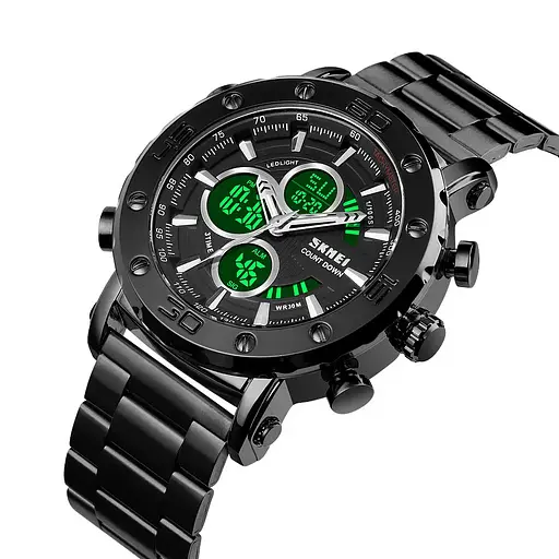 Чоловічий годинник Skmei 1636 з браслетом Чорний з чорним - фото 2