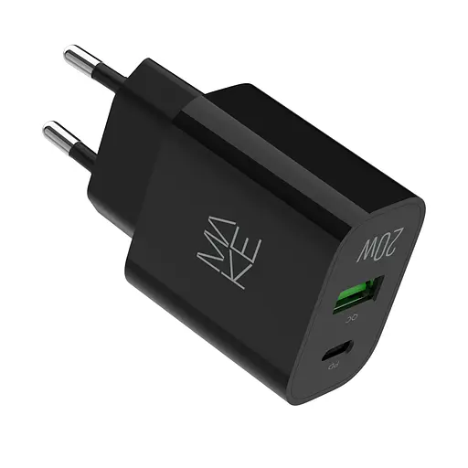 Зарядний пристрій мережевий MAKE 20W Type-C PD3.0 + USB QC4.0 Black - фото 7