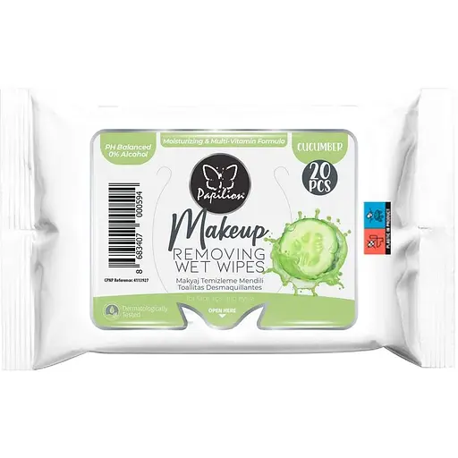 Вологі серветки для зняття макіяжу Papilion Cucumber 20 шт.