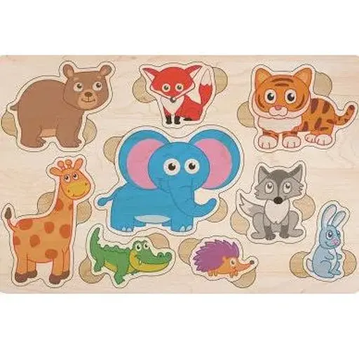 Деревянный пазл цветной Дикие зверьки