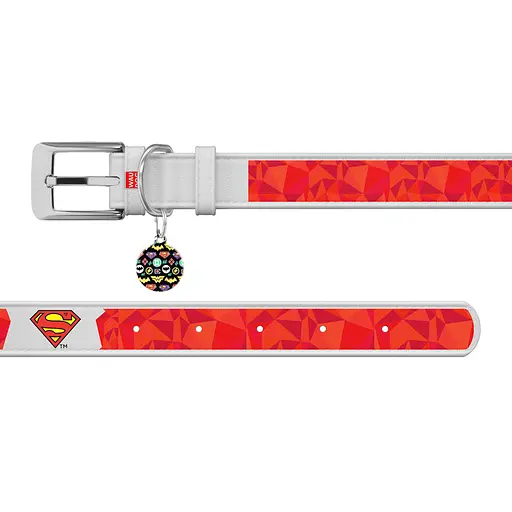 Ошейник для собак кожаный Waudog Design с QR-паспортом "Супермен1" XL Ш 35 мм Д 46-59 см белый - фото 3