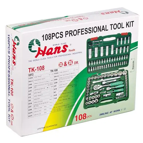 Набор торцевых головок Hans профессиональный 1/4DR4-14 мм и 1/2DR10-32 мм 108 предметов (TK-108) - фото 8