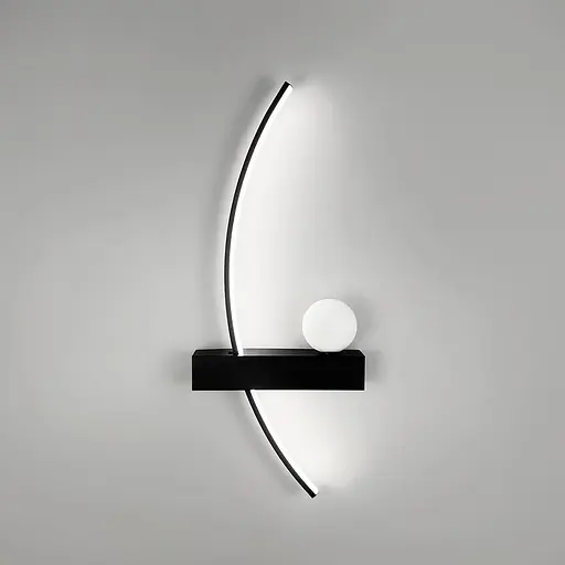 Чорне дугове бра з білим плафоном у лівому корпусі 60 см Line F Арт. WJ113/600 L BK (лівий) - фото 1