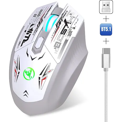 Мышь беспроводная HYSJ Т38 с аккумулятором и подсветкой 2.4G Bluetooth White - фото 3