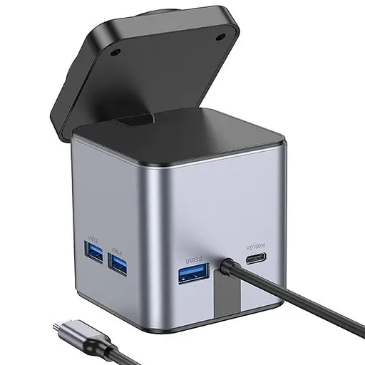 Хаб с беспроводным зарядным Hoco HB49 Effortless 9-in-1 100W Metal gray - фото 2