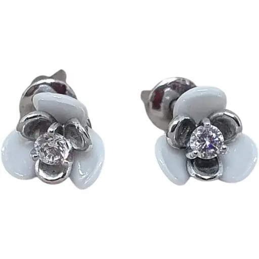 Срібні сережки Aurora Квіточки з керамікою та фіанітами. С2032Б