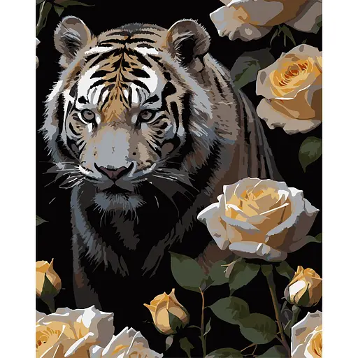Набор для росписи по номерам Strateg Тигр в розах на чёрном фоне 40 х 50 см (AH1180-19) - фото 1