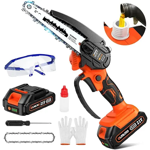 Мініланцюгова пила Olmlmo Cordless 6 дюймів, електрична ланцюгова пила з акумулятором 2,0