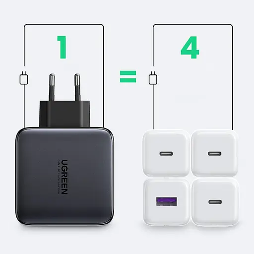 Зарядний пристрій 4xUSB 100W 3xUSB-C+USB-A Gan Tech Fast GAN Charger чорний CD226 Ugreen - фото 8
