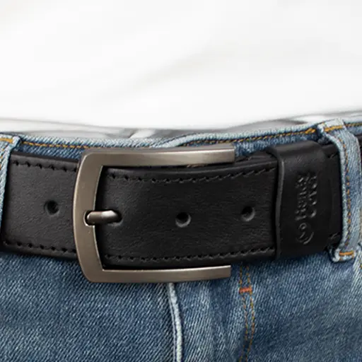 Ремень мужской кожаный черный 145 см Handycover HC0072 со строчкой батальный - фото 4