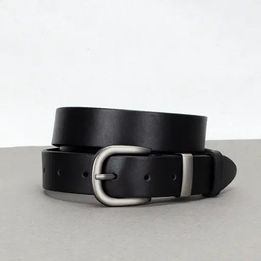 Ремень кожаный женский HC-3092 черный с серебристой пряжкой (130 см) - фото 1