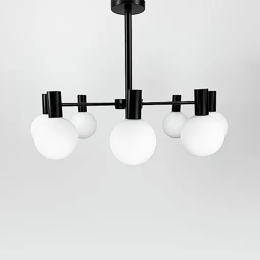 Сучасна чорна люстра з білими плафоном на 8 ламп Line.F MJ 89/8 BK+WT - фото 1