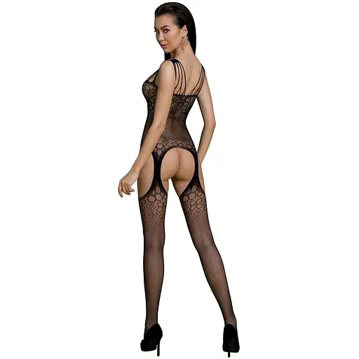 Бодістокінг Passion ECO BS004 Black, відкритий доступ, імітація підв’язок, квітковий декор - фото 2