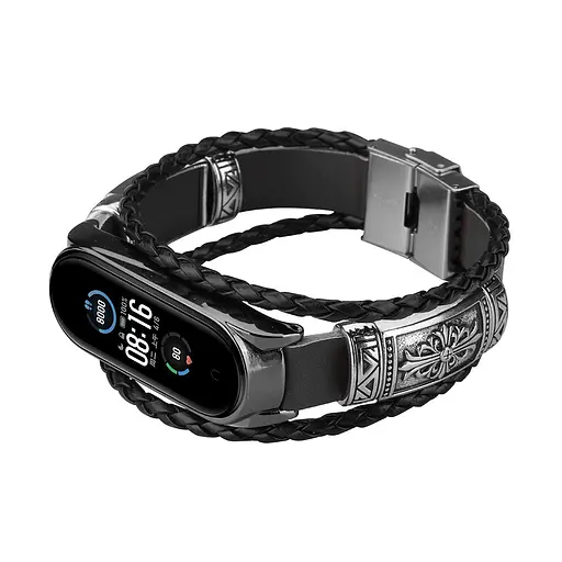 Ремешок винтажный Carprie для фитнес-браслета Xiaomi Mi Band 5 и 6 Type D Black black - фото 2