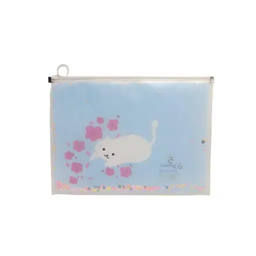 Папка для зошитів на змійці, А4+, Сипучі блискітки-Кіт, 33x24.5 см, 2457-А4 (В асортименті)