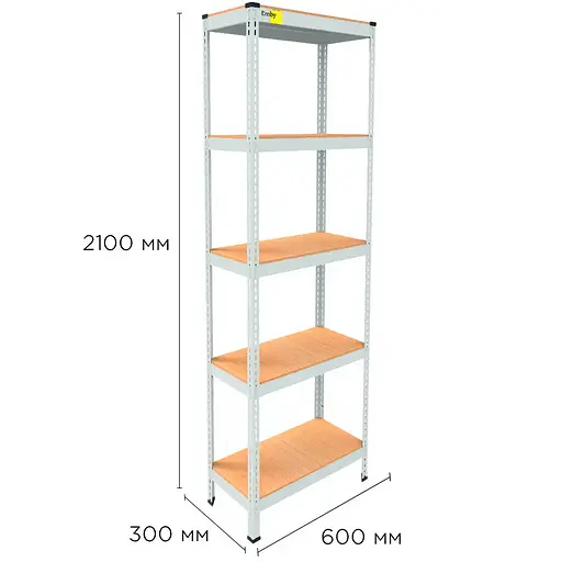 Металевий стелаж Emby Light Series (розмір 2100х600x300мм) 5 полиць ДСП до 100кг Білий - фото 2