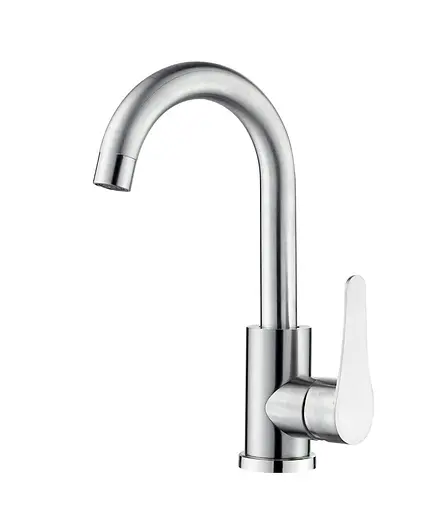 Смеситель для умывальника поворотный излив нержавеющая сталь Wezer EKO1D-17 Хром - фото 1