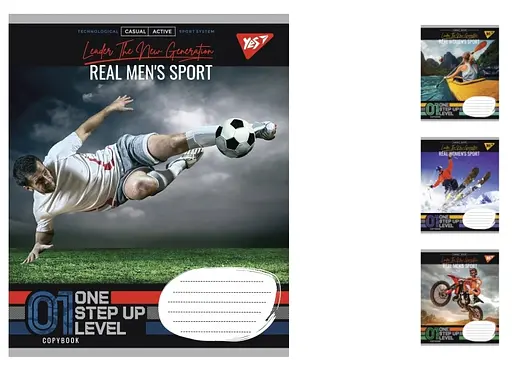 Зошити учнівські 24 аркуша клітинка. YES Real sport, 20 шт. в упаковці