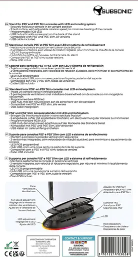 Подставка Subsonic PS5 для PS5 и PS5 Slim 2-скоростной вентилятор светодиодная база PS5 RGB - фото 5