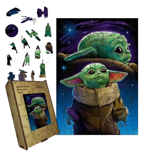 Деревянный фигурный пазл Мечтатель Грогу, А5, Картонная коробка 35 элементов