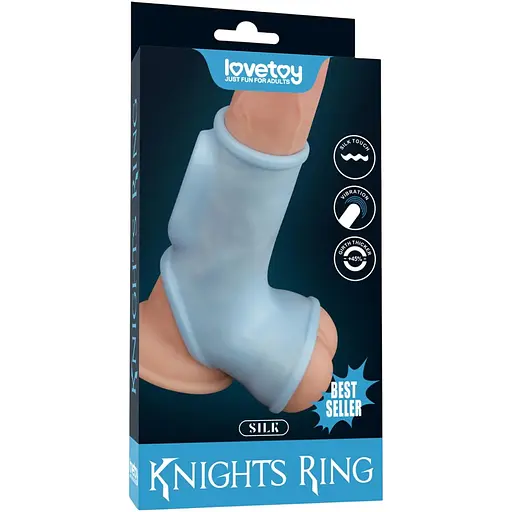 Насадка на пенис Lovetoy Knights Ring Vibrating Silk With Scrotum Sleeve голубой