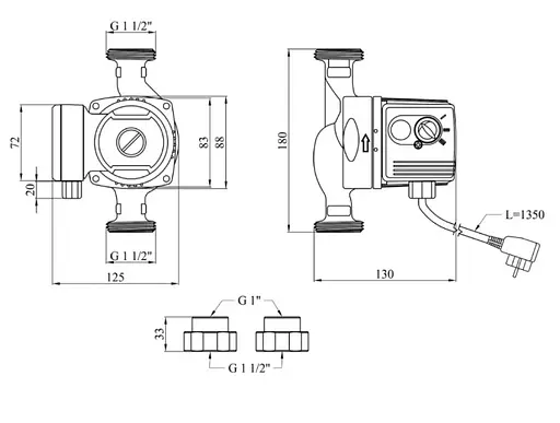 Циркуляционный насос Pumpman GRS25/40/180 Нmax 4 м Qmax 3 м³ 88 Вт з гайками (CV029795) - фото 4