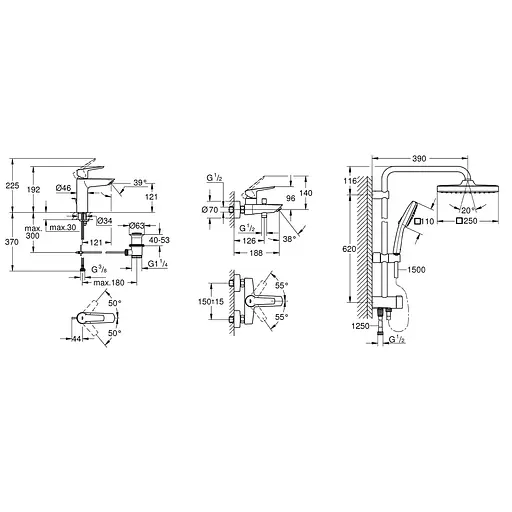 Набор смесителей 3 в 1 для ванной комнаты Grohe QuickFix Start M-Size UA202305RM, Хром - фото 2
