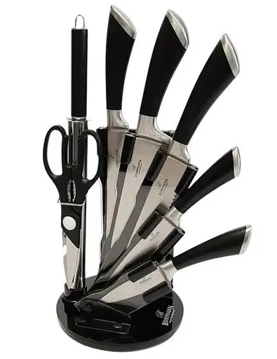 Набір ножів для кухні Bohmann BH-8001-08 з нержавіючої сталі з підставкою 8 предметів Чорний - фото 1