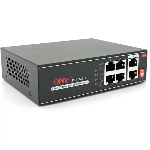 4х портовый PoE коммутатор с автоперезапуском ONV-H1064PLD, 4хРоЕ 100Мбит + 2хUplink 100Мбит до 250м, IEEE802.3af/at, общая мощность 65Вт