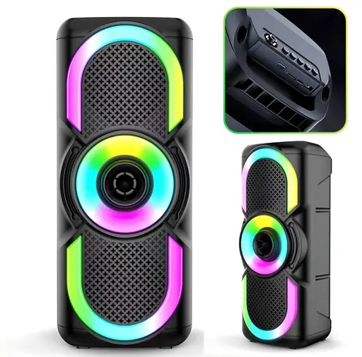 Портативная Bluetooth колонка E-4203 стереозвук караоке FM-радио LED-подсветка  AUX до 4 часов автономной работы 16 Вт Черный - фото 4