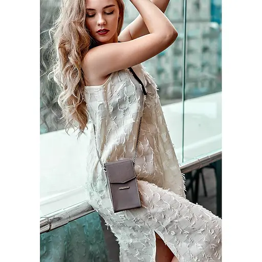 Вертикальна жіноча шкіряна сумка Mini темно-бежева поясна / кроссбоді - фото 8