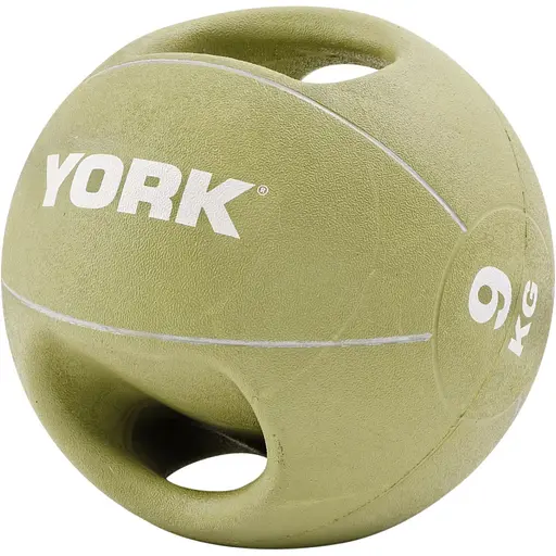 Мяч медбол York Fitness с двумя ручками 9кг зеленый