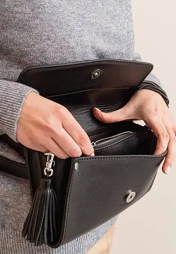 Шкіряна жіноча сумка Еліс чорна Велюр - фото 10