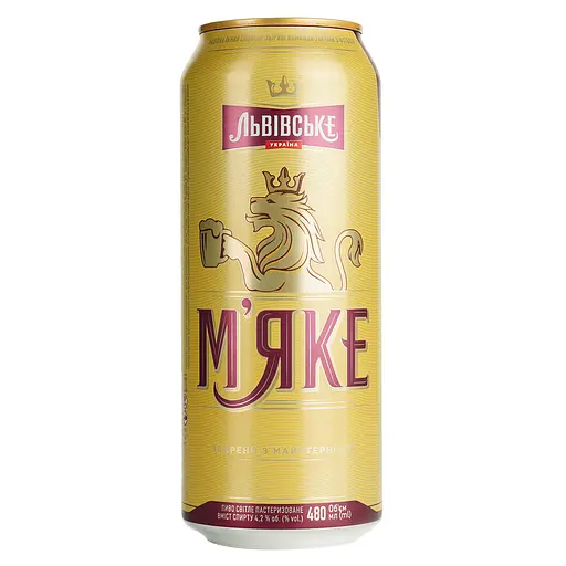 Пиво Львівське М'яке, світле, 4,2%, з/б, 0,48 л - фото 1