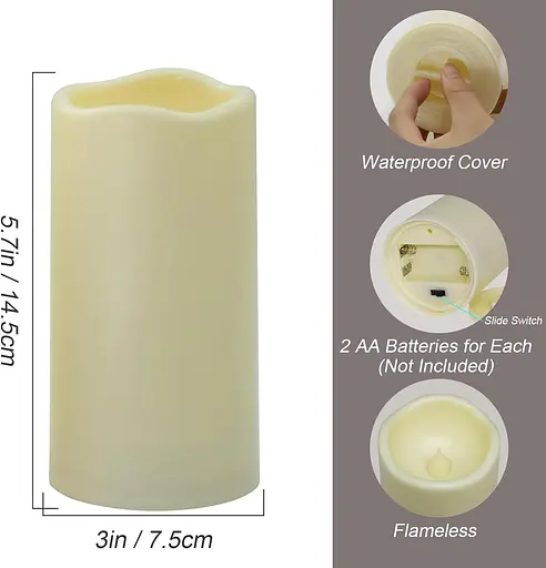 Yme 2 шт. светодиодные без пламенные свечи, теплые белые свечи-столбы на мерцающих батарейках с дистанционным таймером для рождествен. - фото 3